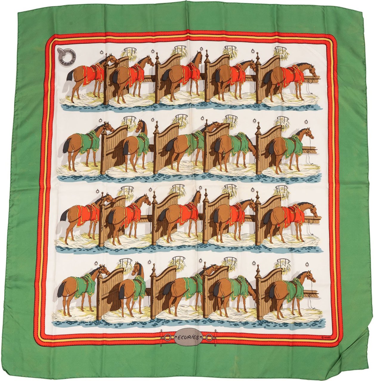 Hermès Ecuries Silk Carre 90 Scarf Tuch Groen