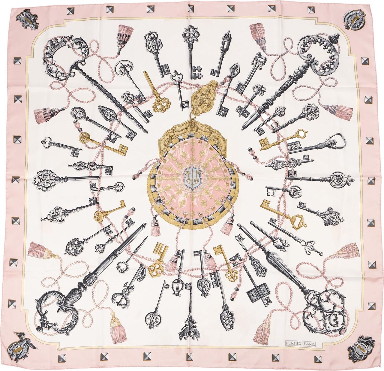 Hermès Les Cles Silk 90 Scarf Tuch Rood
