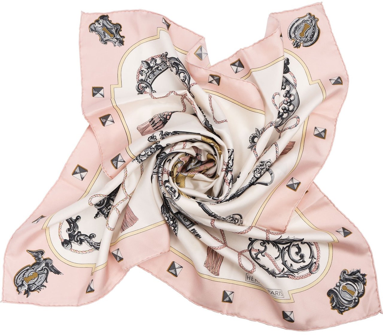 Hermès Les Cles Silk 90 Scarf Tuch Rood