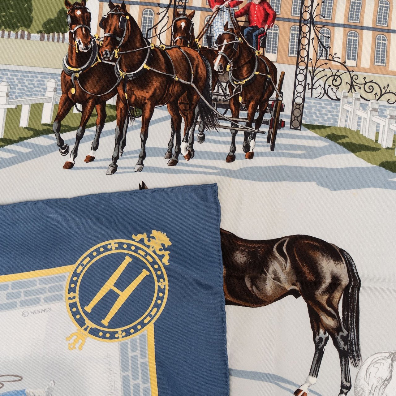 Hermès Les Haras Nationaux Silk Carre 90 Scarf Tuch Blauw