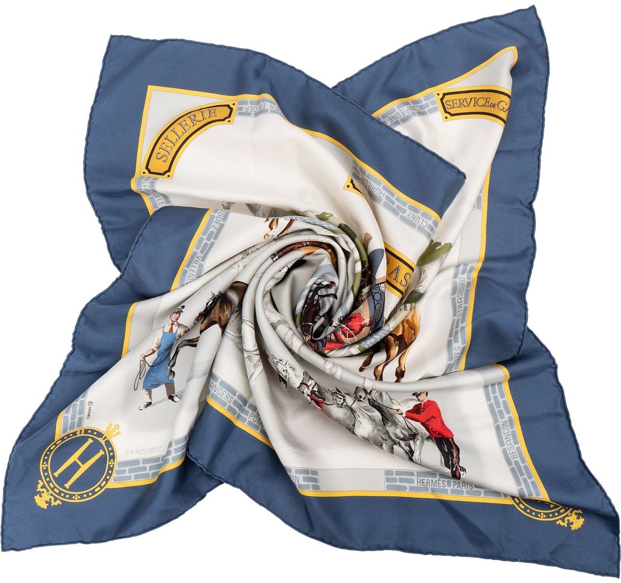 Hermès Les Haras Nationaux Silk Carre 90 Scarf Tuch Blauw