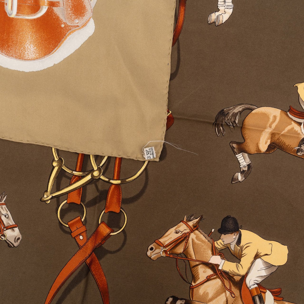 Hermès Jumping Horses Silk Carre 90 Scarf Tuch Bruin