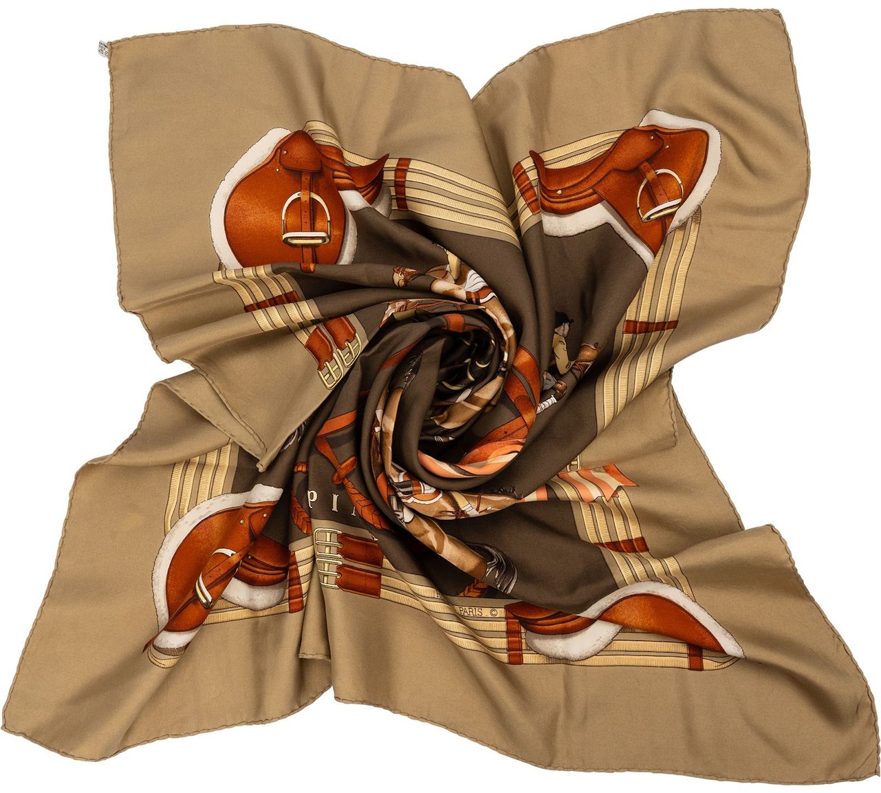 Hermès Jumping Horses Silk Carre 90 Scarf Tuch Bruin