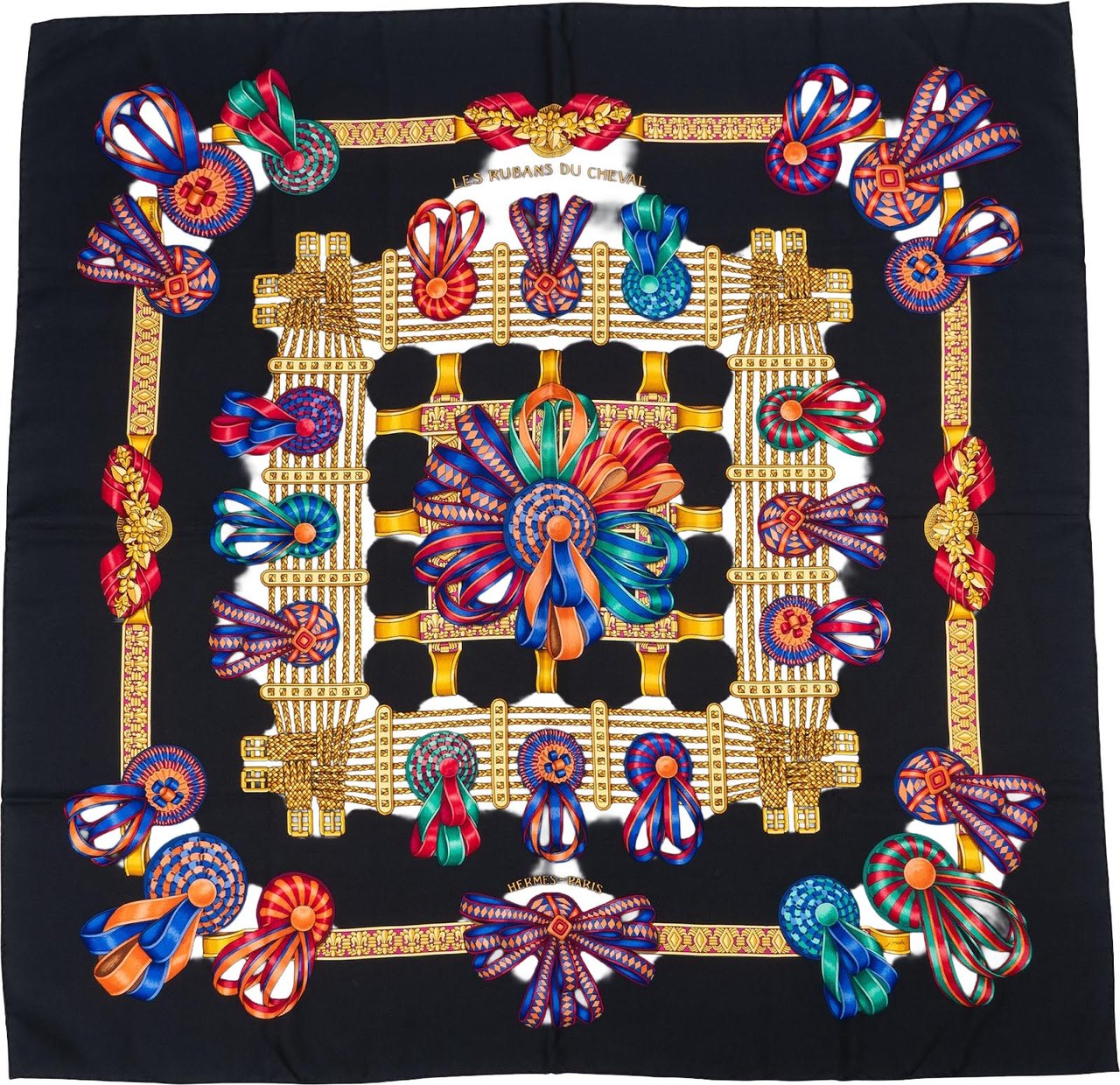 Hermès Les Rubans du Cheval Silk Carre 90 Scarf Tuch Zwart