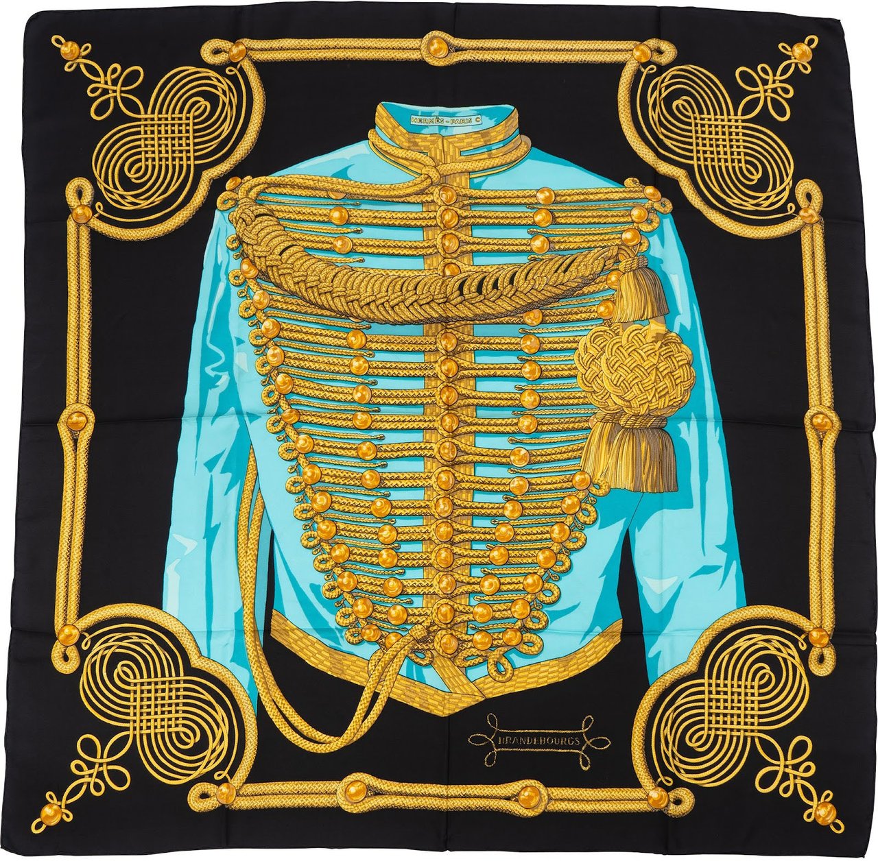 Hermès Brandenbourgs Silk Carre 90 Scarf Tuch Zwart