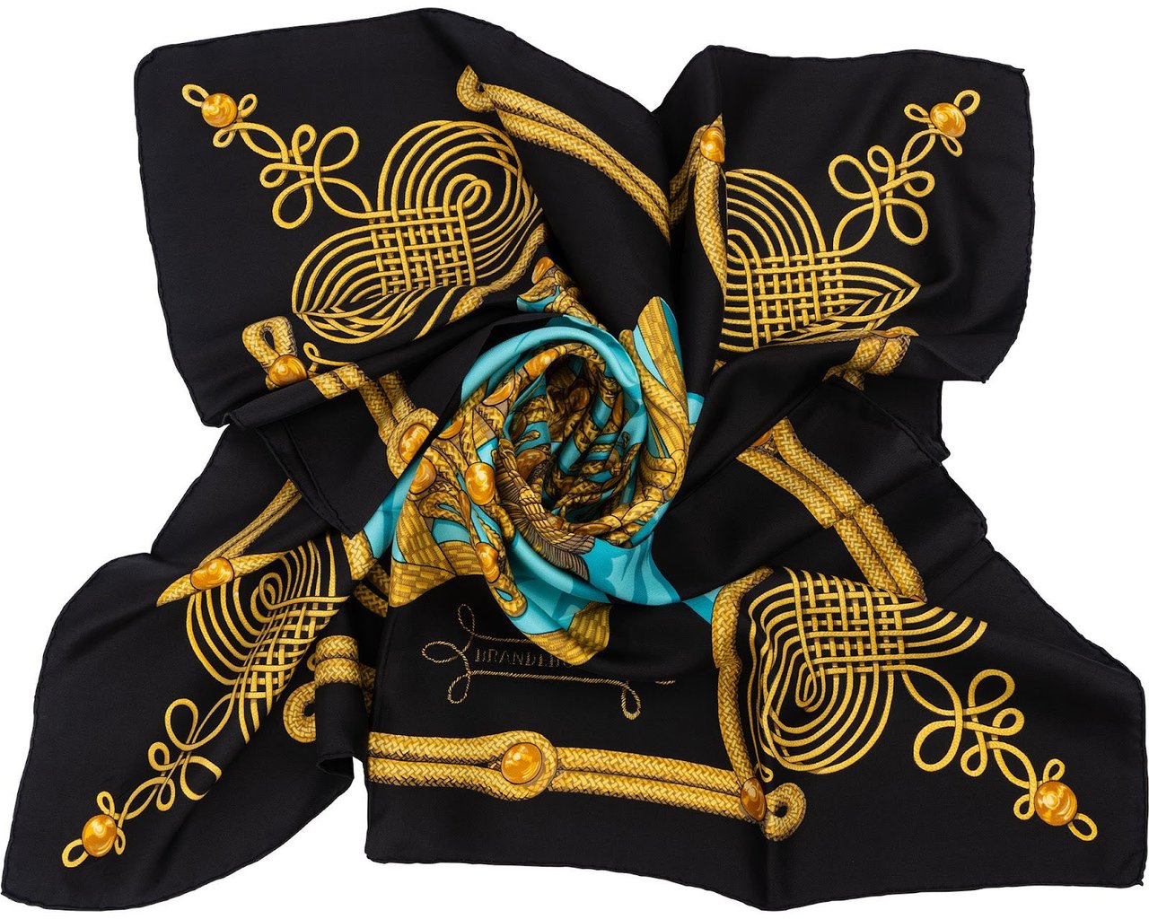 Hermès Brandenbourgs Silk Carre 90 Scarf Tuch Zwart