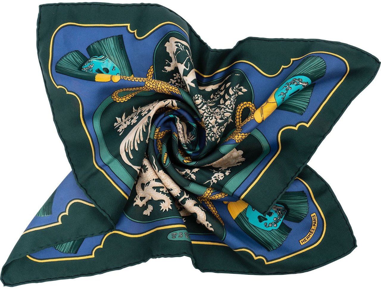 Hermès Tsubas Silk 40 Tuch Scarf Groen