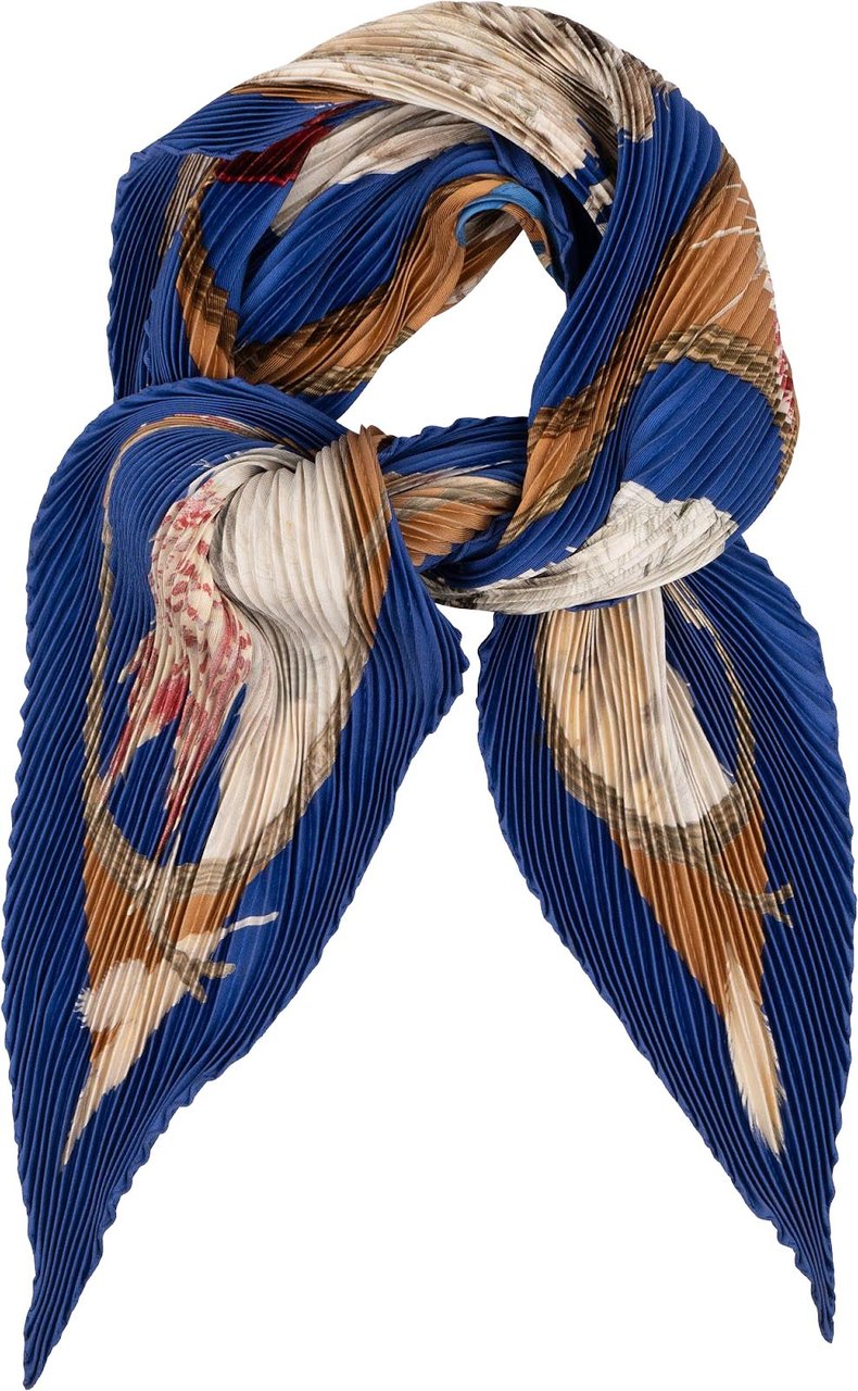 Hermès Chiens Au Rapport Plisse Silk Tuch Scarf Blauw