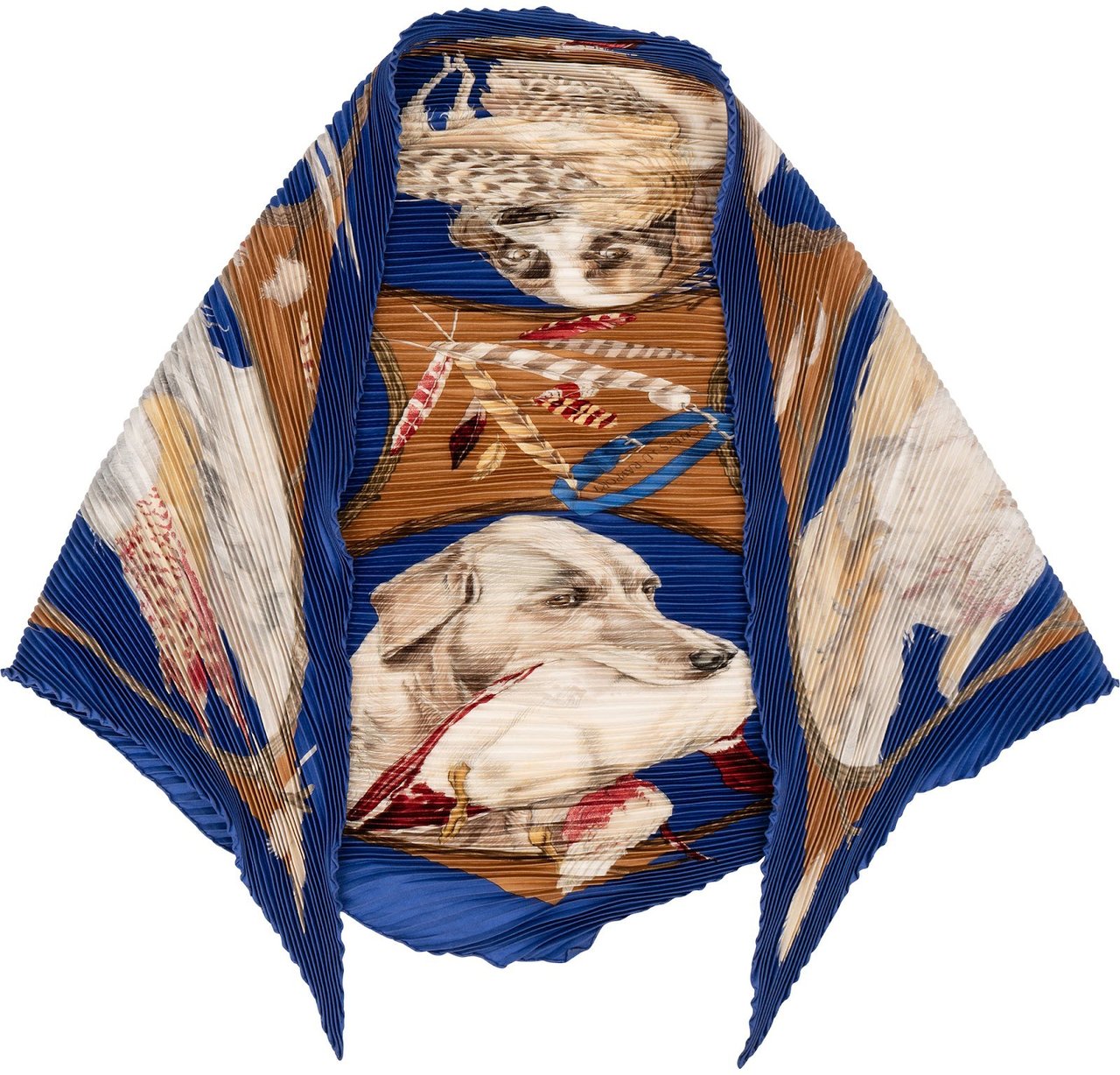 Hermès Chiens Au Rapport Plisse Silk Tuch Scarf Blauw