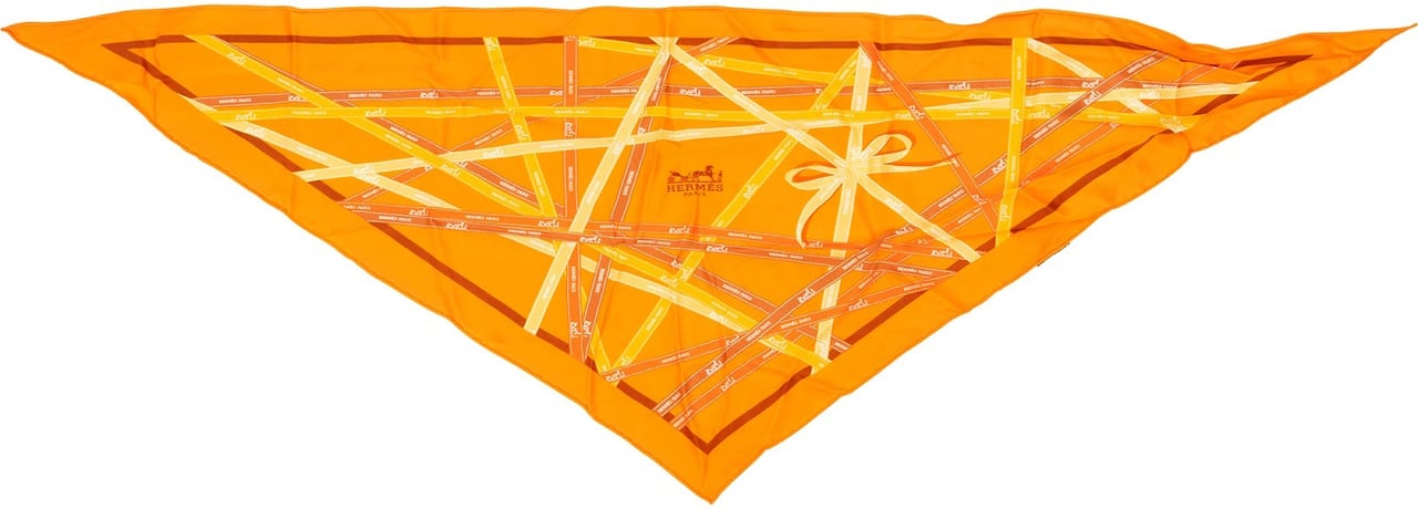 Hermès Bolduc Pattern Silk Scarf Tuch Oranje