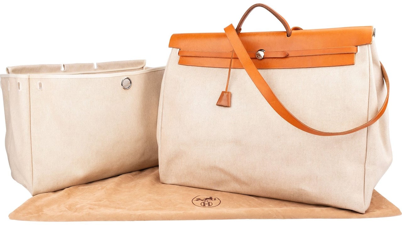 Hermès Classic Cotton Herbag 50 Shoulder Travel Bag Beige