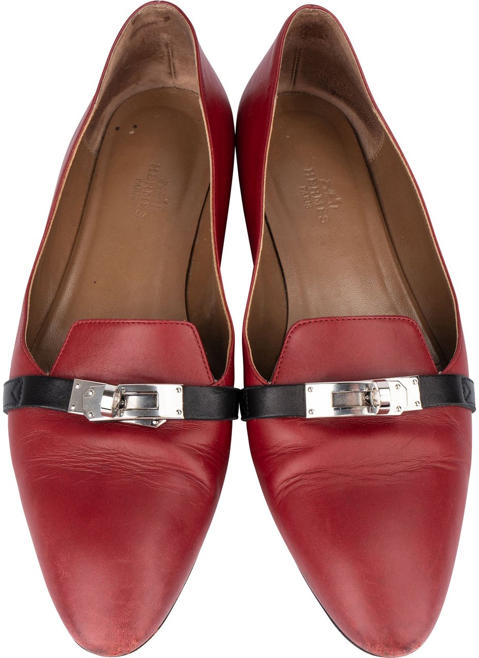 Hermès Bicolor Leather Kelly Ballerinas (37,5) Rood