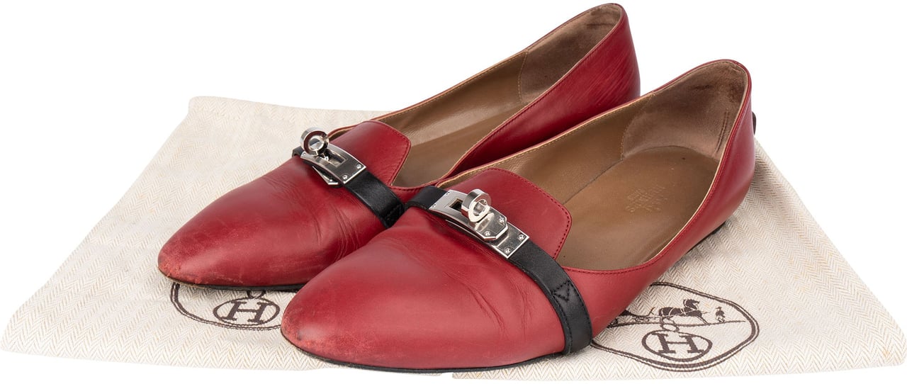Hermès Bicolor Leather Kelly Ballerinas (37,5) Rood