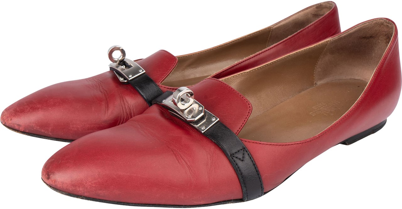 Hermès Bicolor Leather Kelly Ballerinas (37,5) Rood
