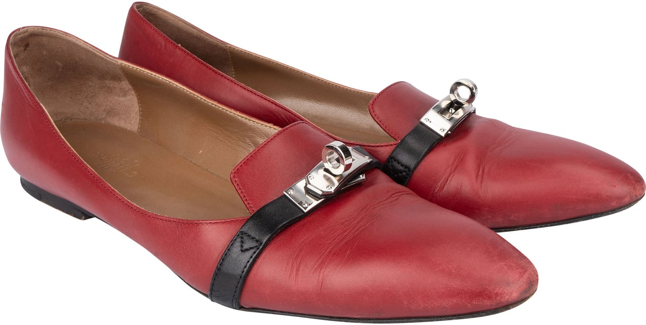Hermès Bicolor Leather Kelly Ballerinas (37,5) Rood