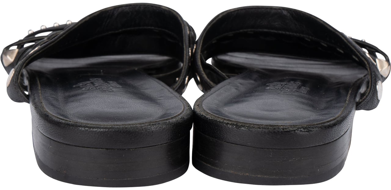 Hermès Black Leather Sandals (38,5) Zwart
