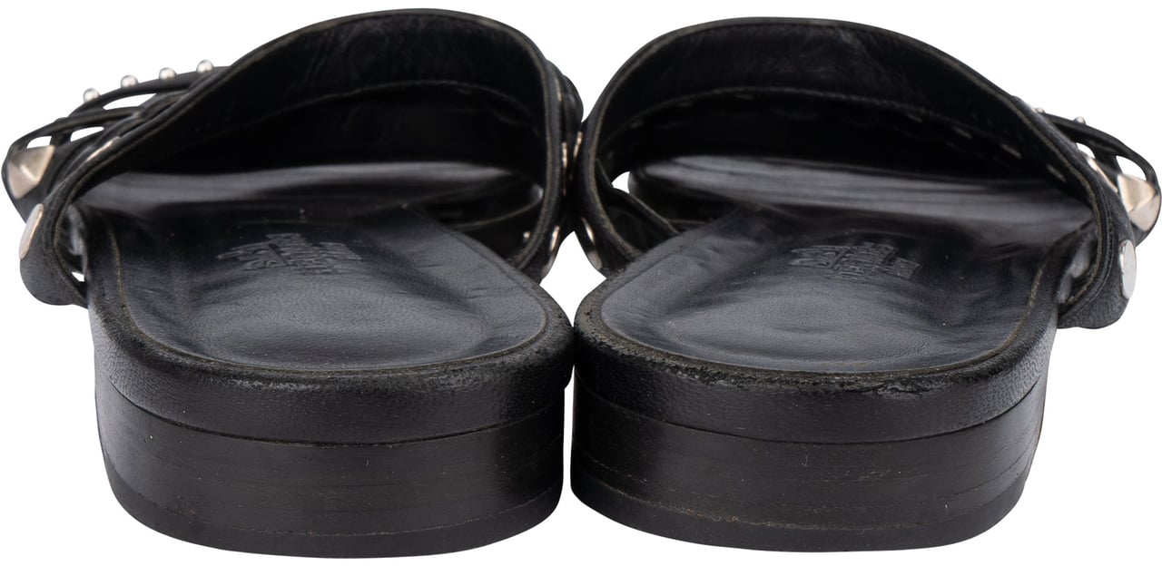 Hermès Hermès Black Leather Sandals (38,5) Zwart