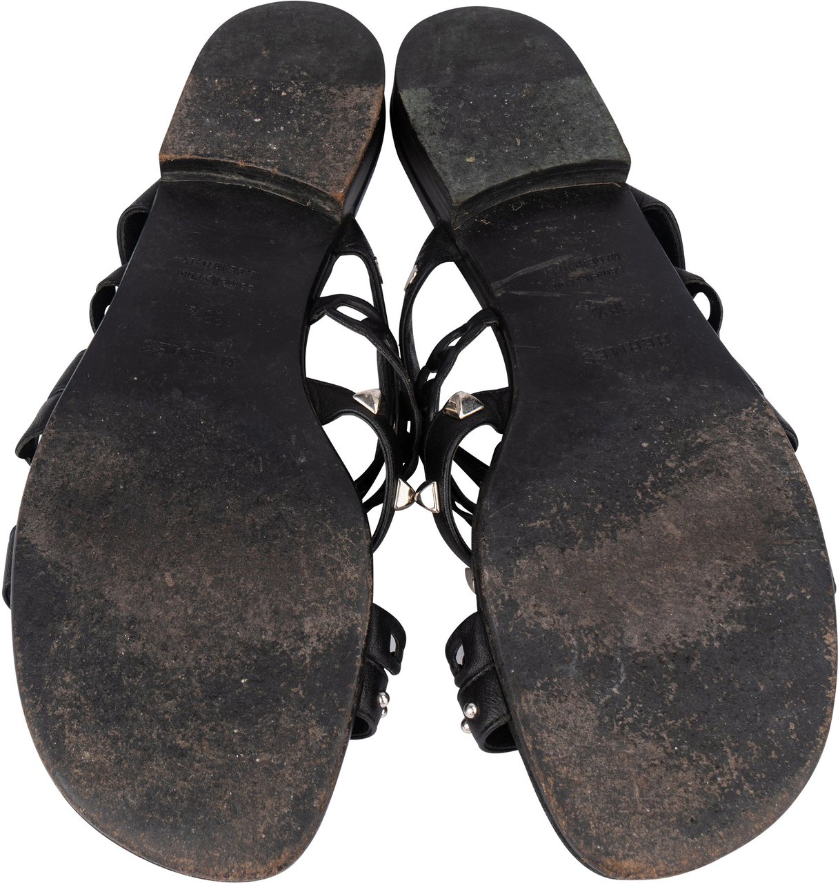 Hermès Black Leather Sandals (38,5) Zwart