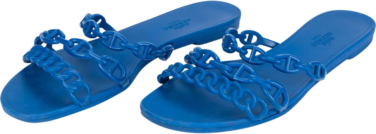Hermès Hermès Blue Rubber Island Sandals (37) Divers