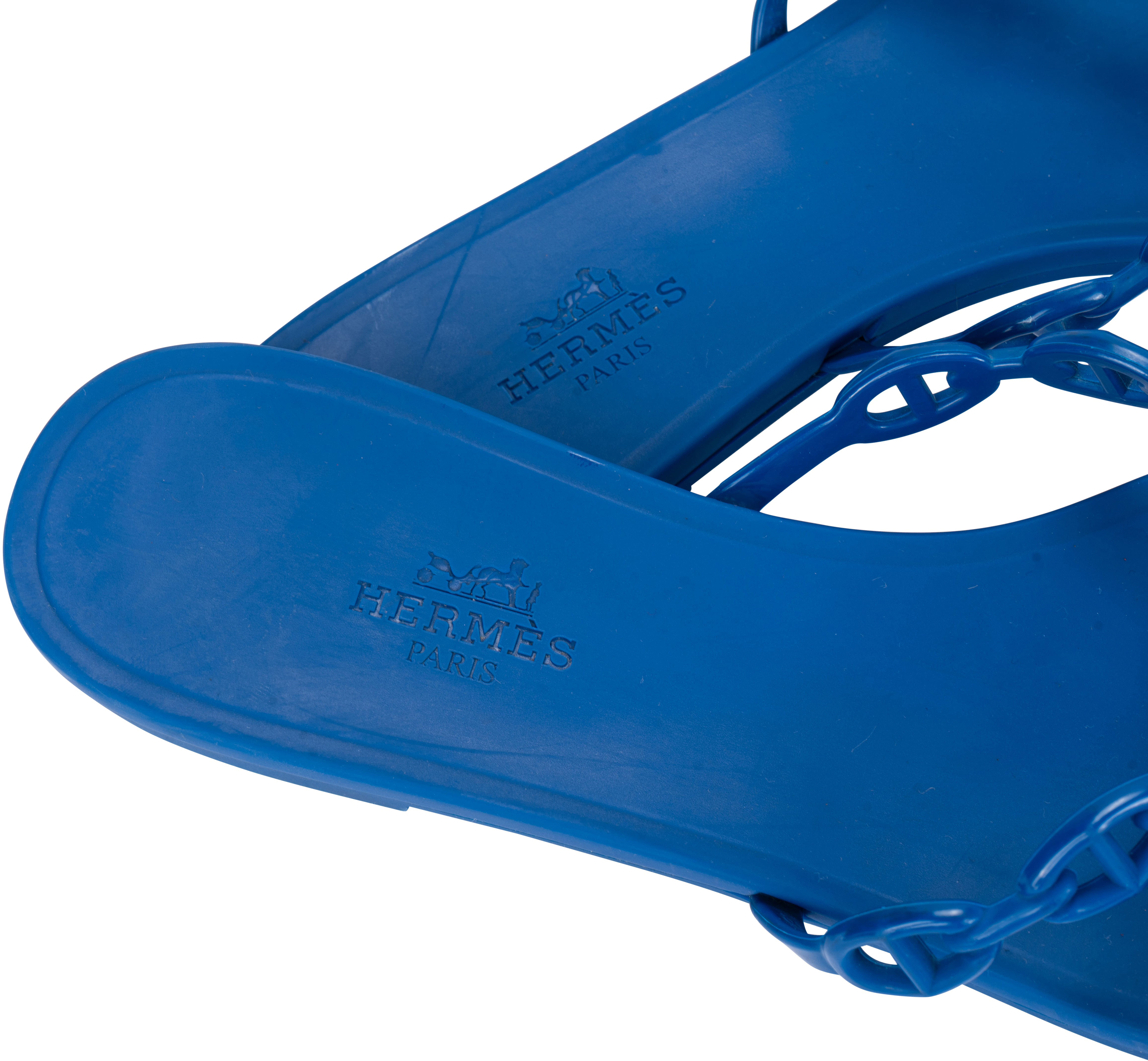 Hermès Hermès Blue Rubber Island Sandals (37) Divers