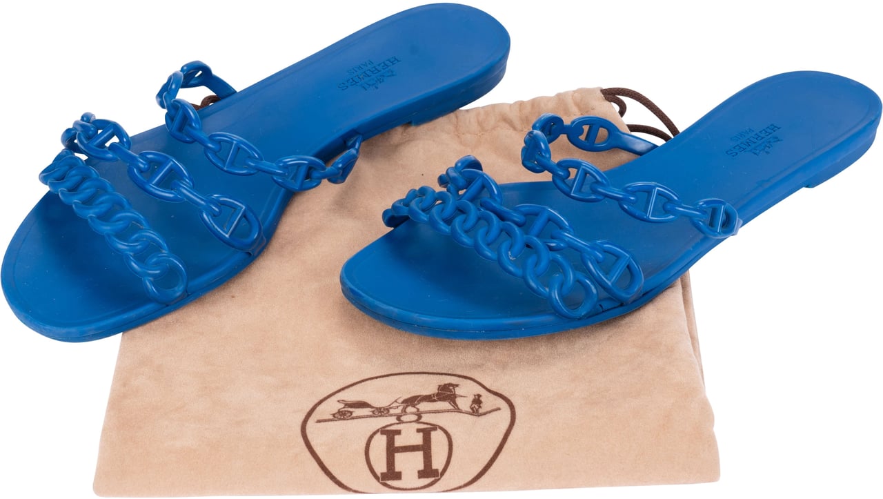 Hermès Hermès Blue Rubber Island Sandals (37) Divers