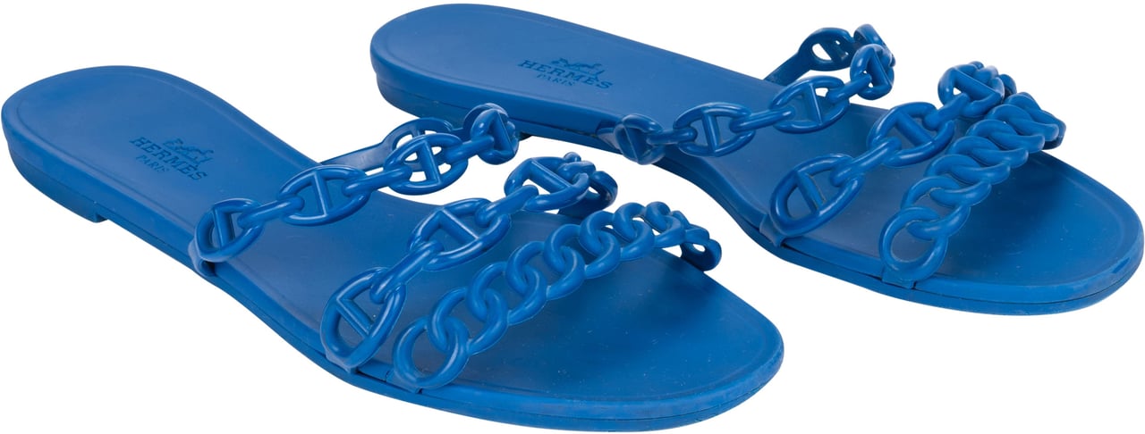 Hermès Hermès Blue Rubber Island Sandals (37) Divers