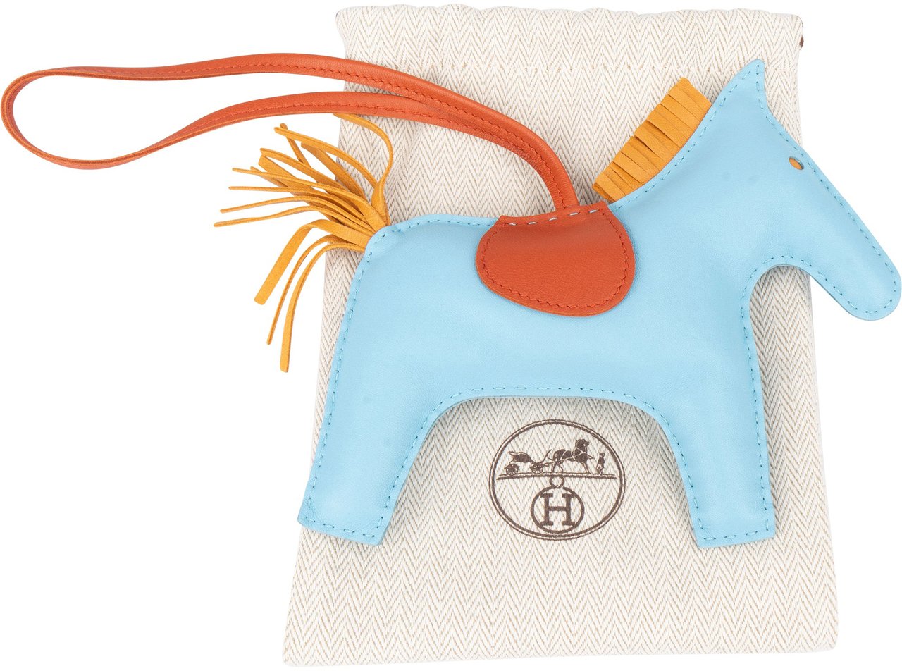 Hermès Hermès Tricolor Leather Big Rodeo Pendant Blauw