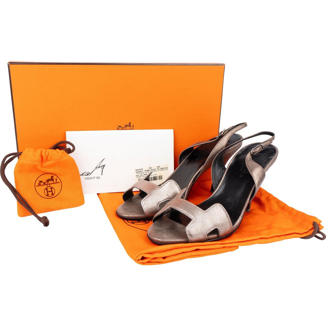 Hermès Hermès Silver Leather Night 90 Heels (34) Divers