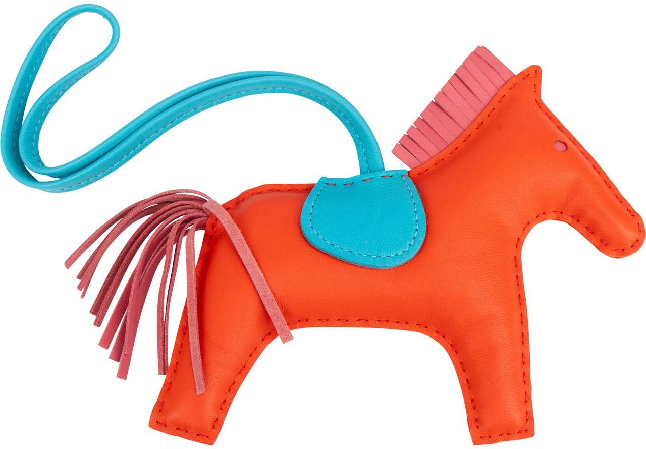 Hermès Hermès Tricolor Leather Rodeo MM Pendant Oranje