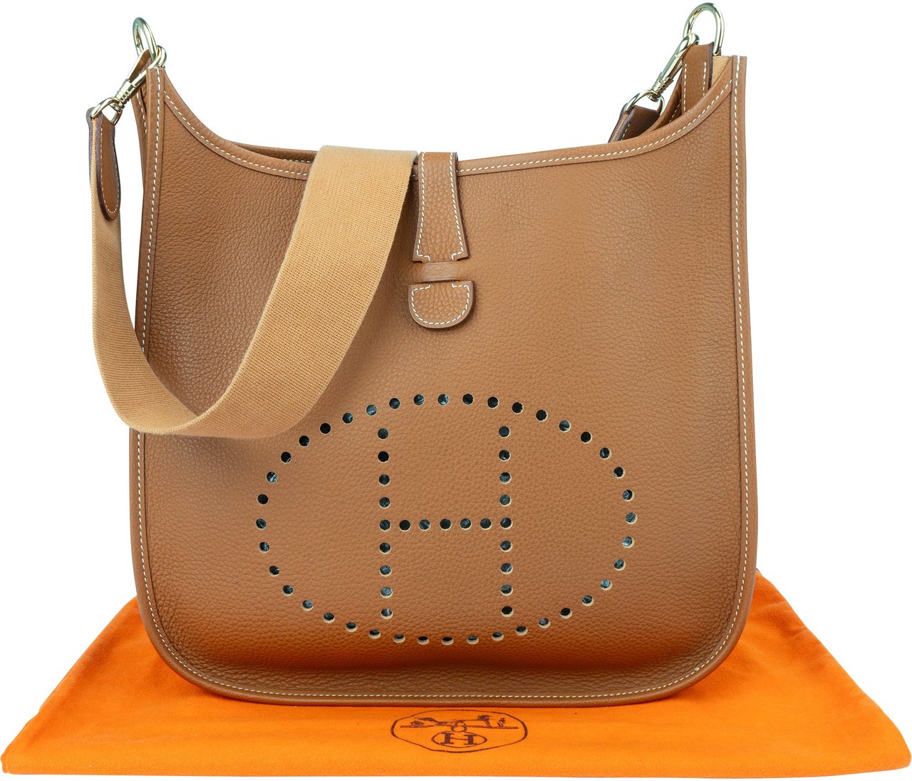Hermès Hermès Brun Togo Leather Evelyne GM Crossbody Bag Bruin