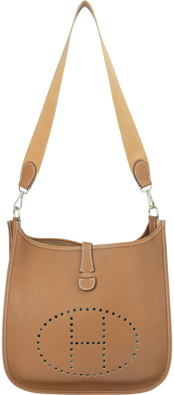 Hermès Hermès Brun Togo Leather Evelyne GM Crossbody Bag Bruin