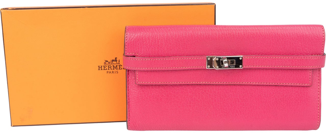 Hermès Rose Pourpre Chevre Leather Kelly Wallet Roze