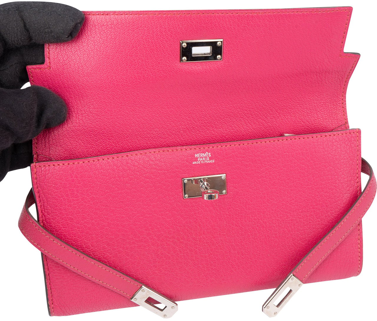 Hermès Rose Pourpre Chevre Leather Kelly Wallet Roze