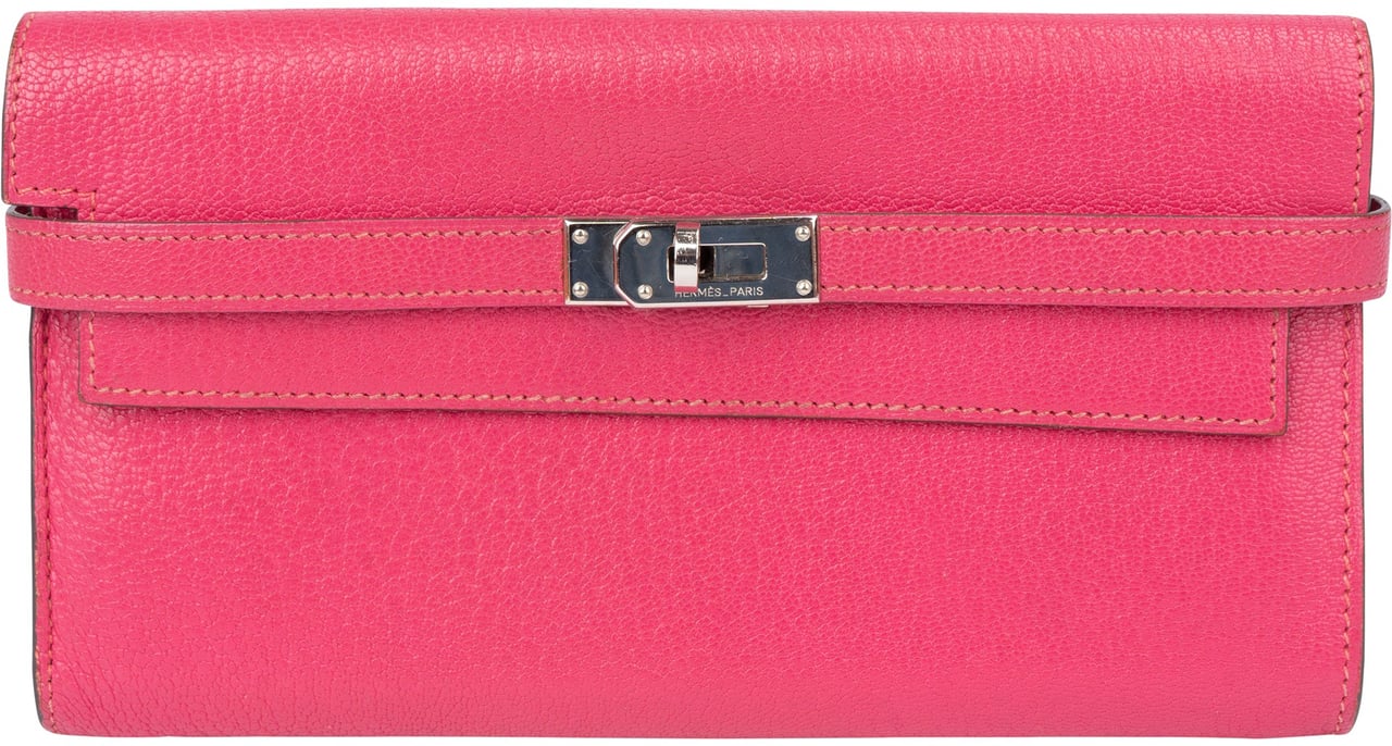 Hermès Rose Pourpre Chevre Leather Kelly Wallet Roze
