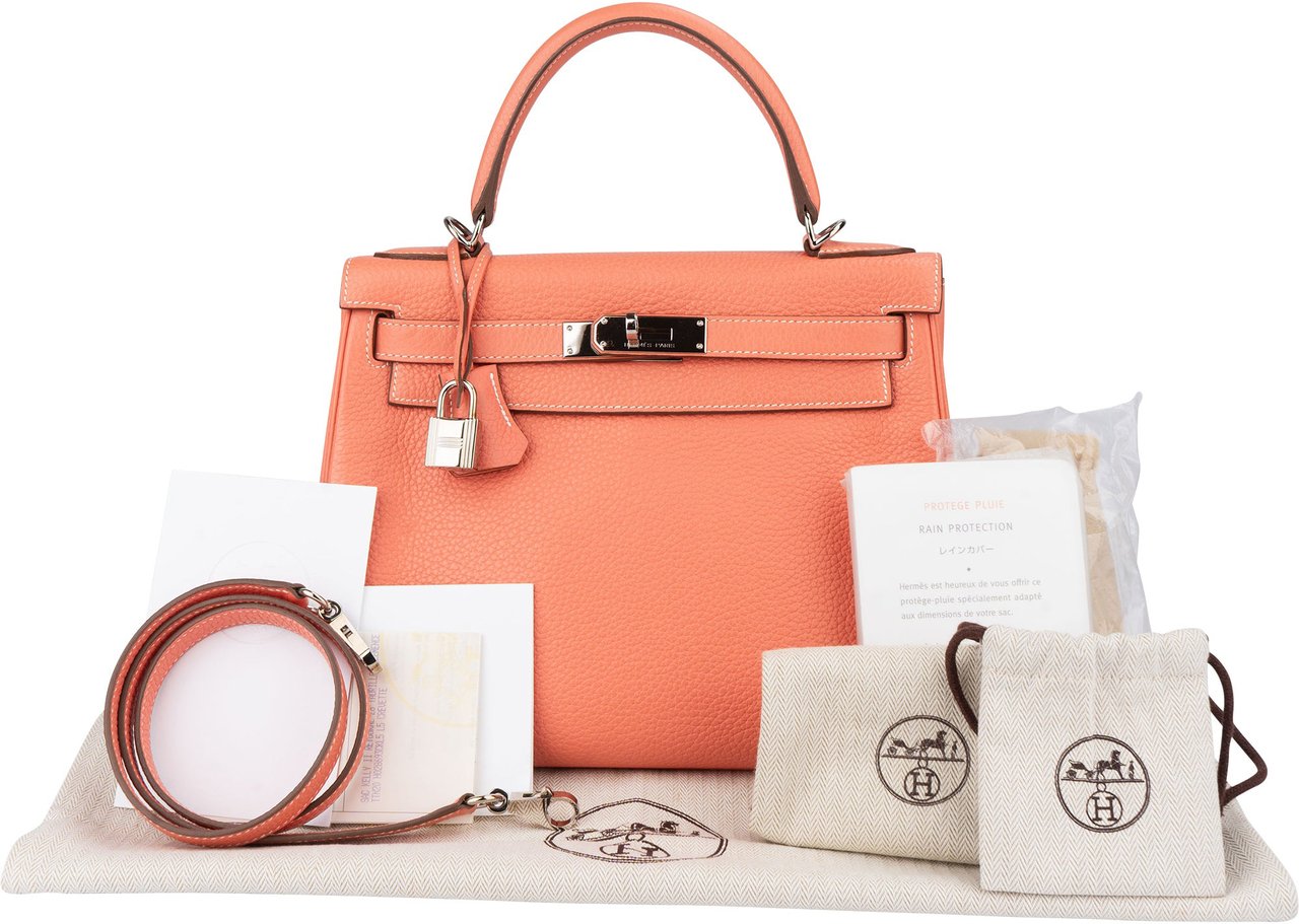 Hermès Hermès Taurillon Clemence Crevette Kelly 28 Retourne Handbag Rood