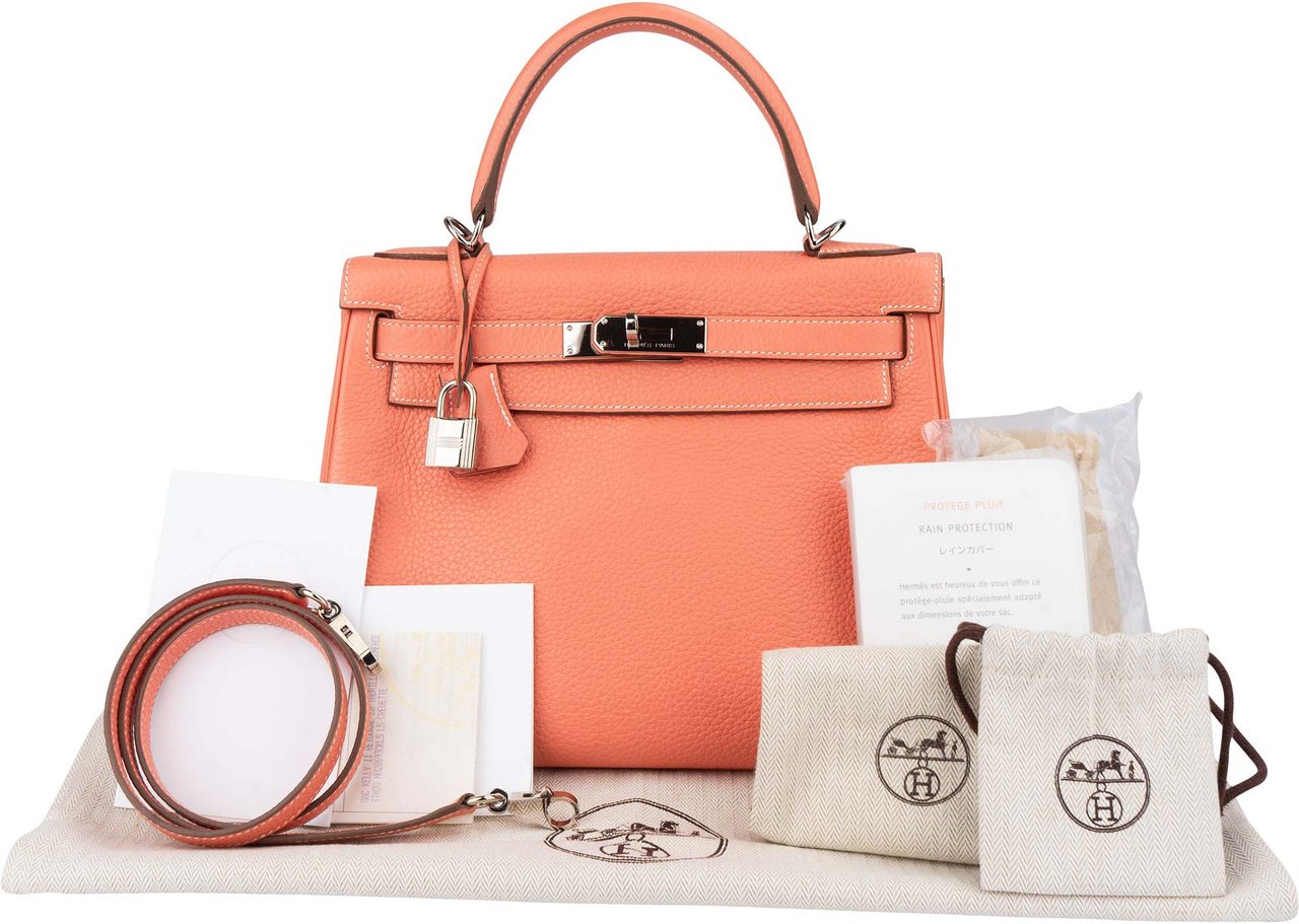 Hermès Taurillon Clemence Crevette Kelly 28 Retourne Handbag Roze