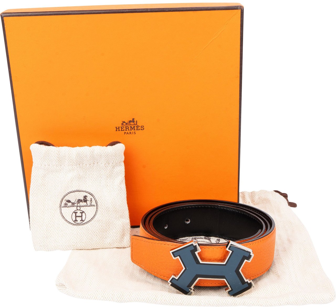 Hermès Hermès Reversible Leather Street Emaille Belt (90) Oranje