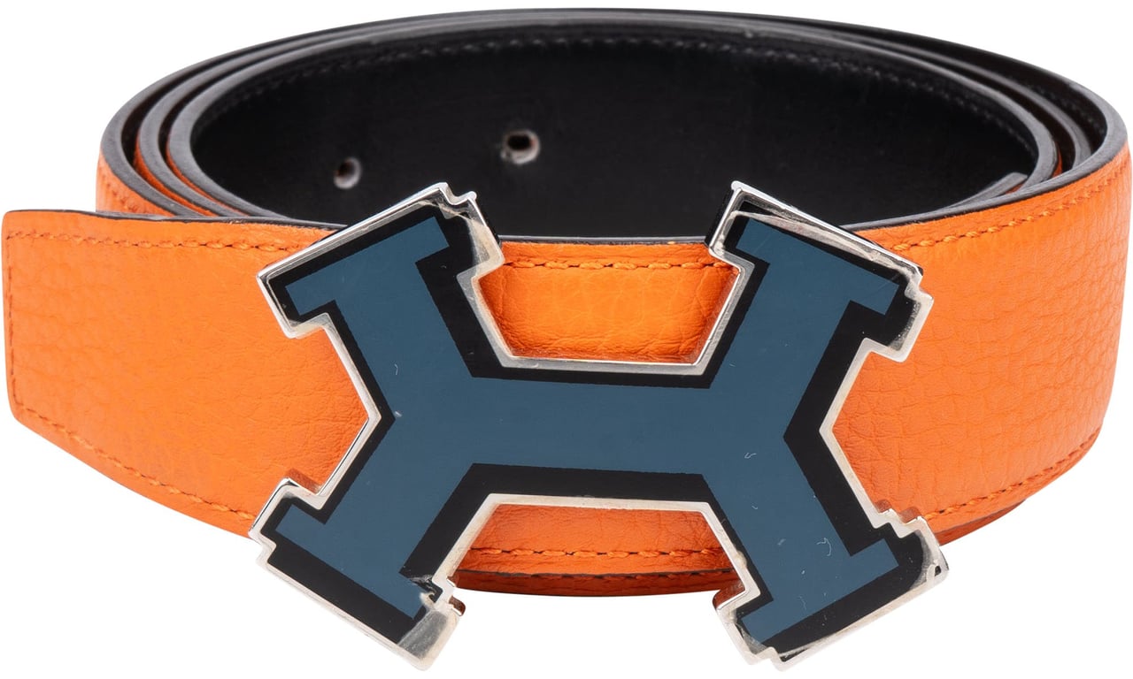 Hermès Hermès Reversible Leather Street Emaille Belt (90) Oranje