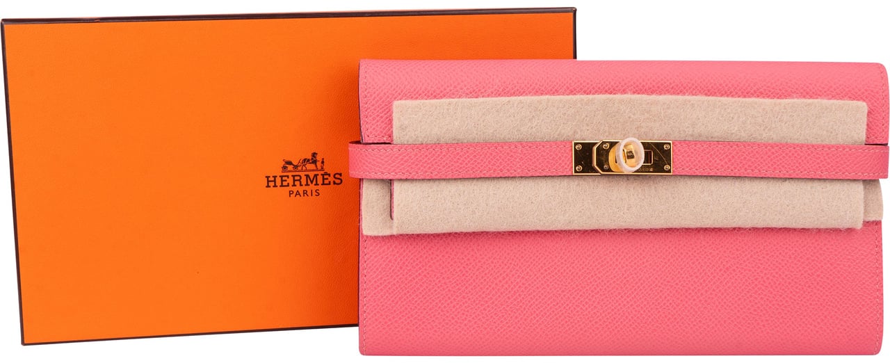 Hermès Hermès Pink Epsom Leather Kelly Wallet Rood