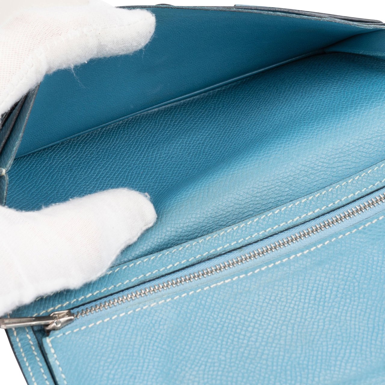 Hermès Hermès Blue Epsom Leather Bearn Bifold Wallet Blauw