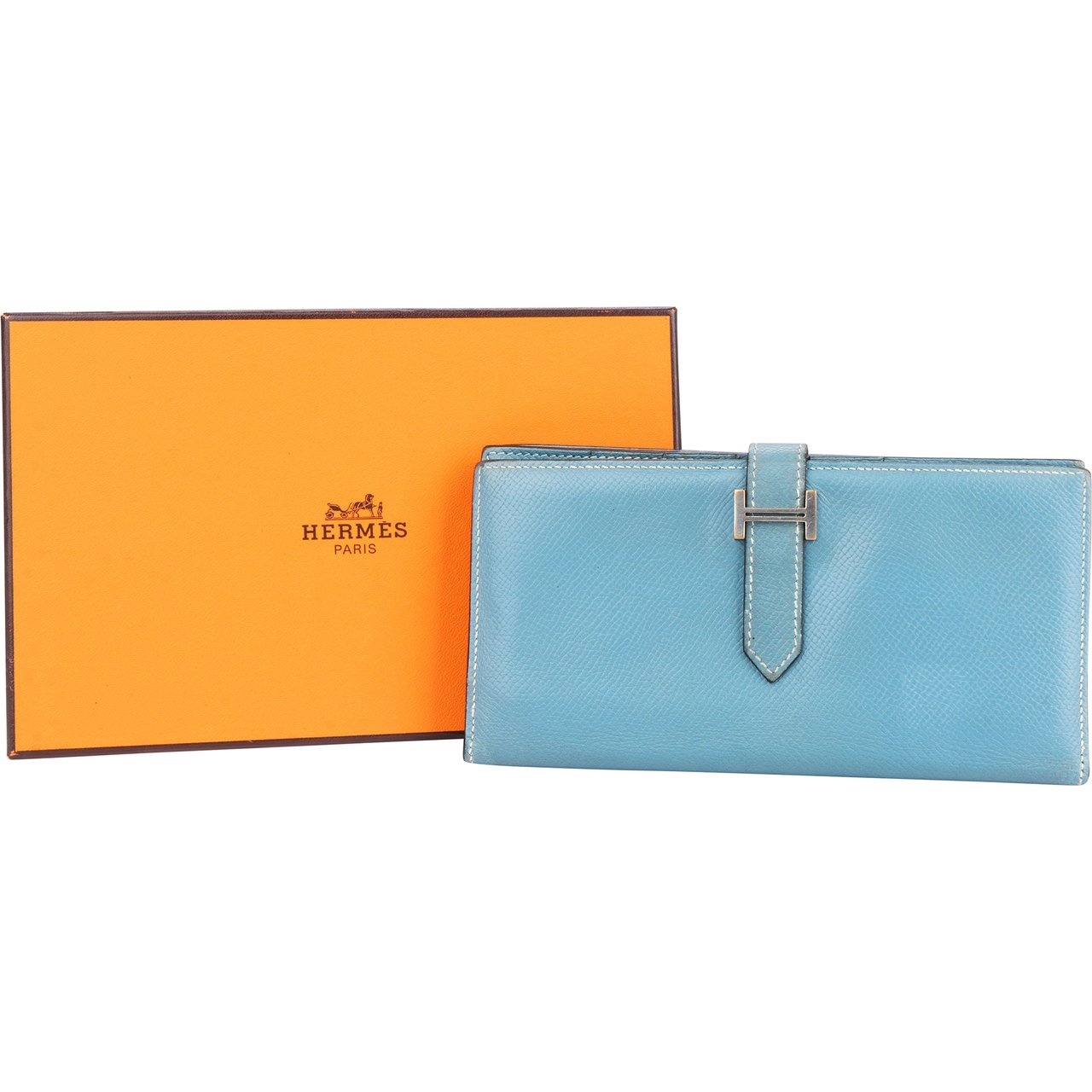 Hermès Hermès Blue Epsom Leather Bearn Bifold Wallet Blauw