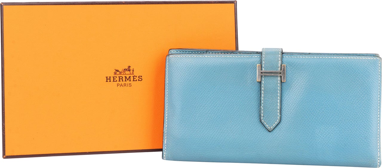 Hermès Hermès Blue Epsom Leather Bearn Bifold Wallet Blauw