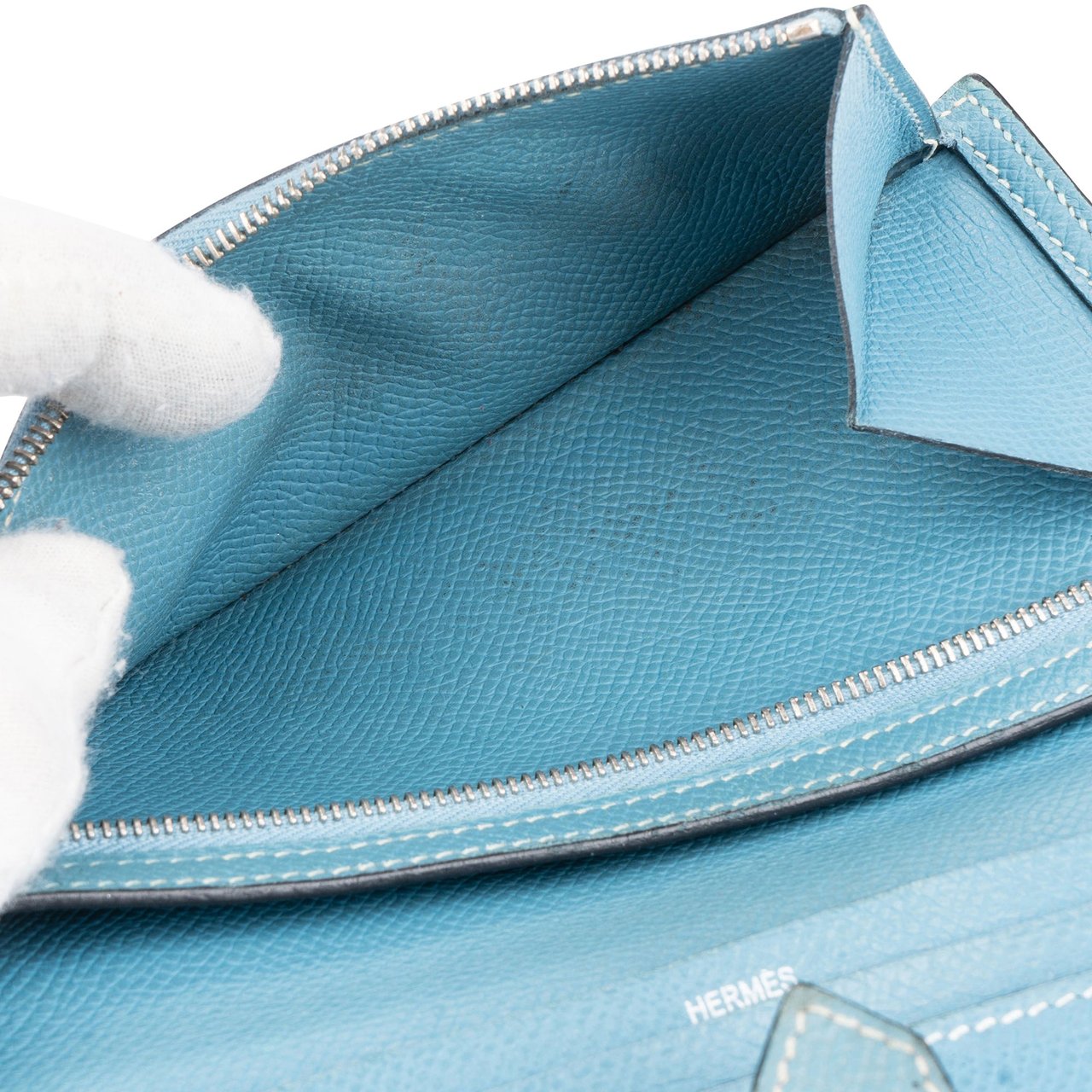 Hermès Hermès Blue Epsom Leather Bearn Bifold Wallet Blauw