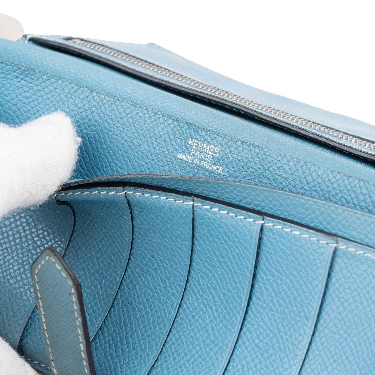 Hermès Hermès Blue Epsom Leather Bearn Bifold Wallet Blauw