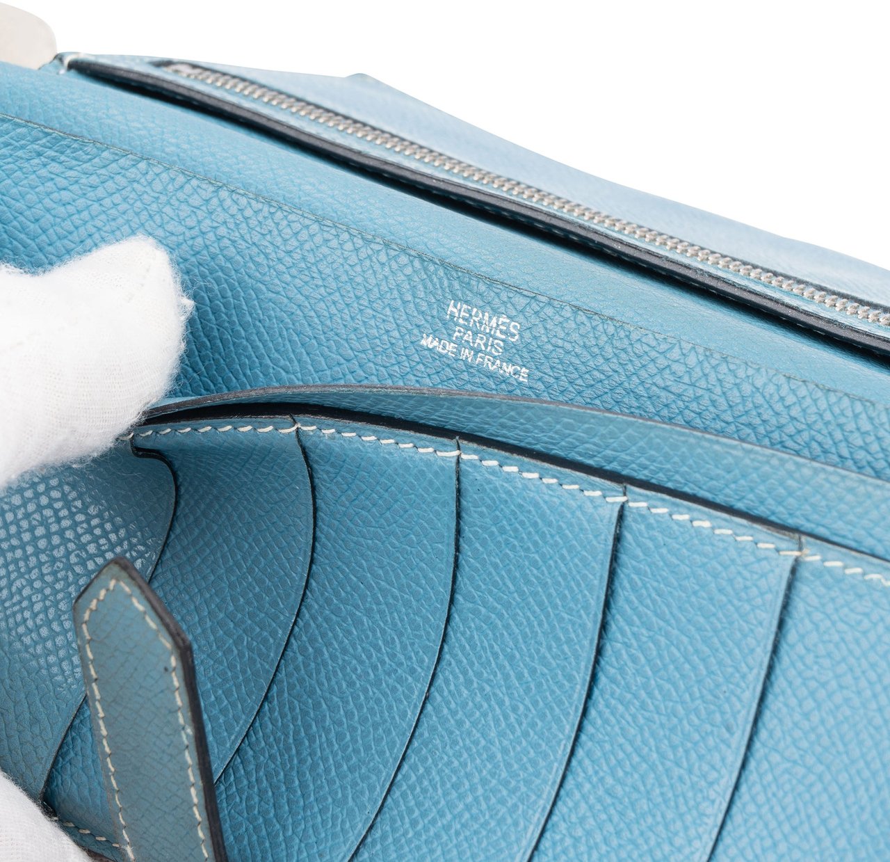 Hermès Hermès Blue Epsom Leather Bearn Bifold Wallet Blauw