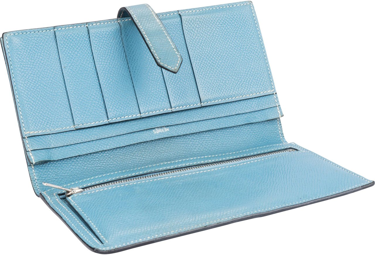 Hermès Hermès Blue Epsom Leather Bearn Bifold Wallet Blauw