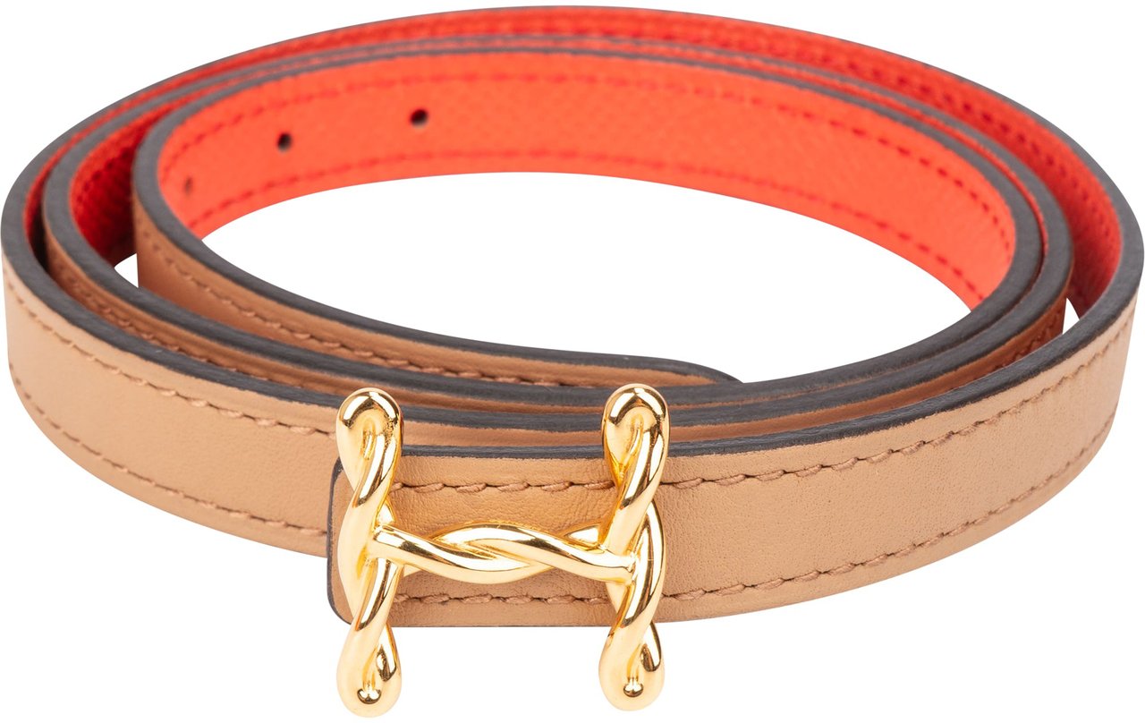 Hermès Reversible Leather Torsad Mini Belt Bruin