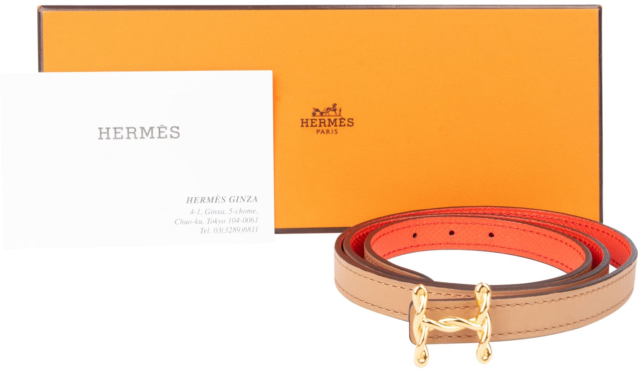 Hermès Reversible Leather Torsad Mini Belt Bruin