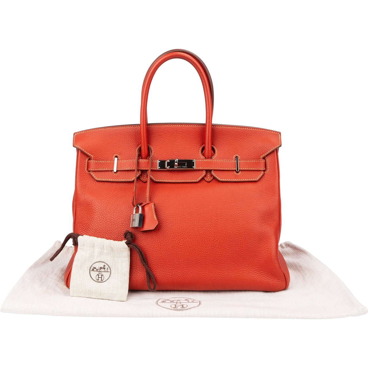 Hermès Hermès Clemence Leather Birkin 35 Handbag Rood