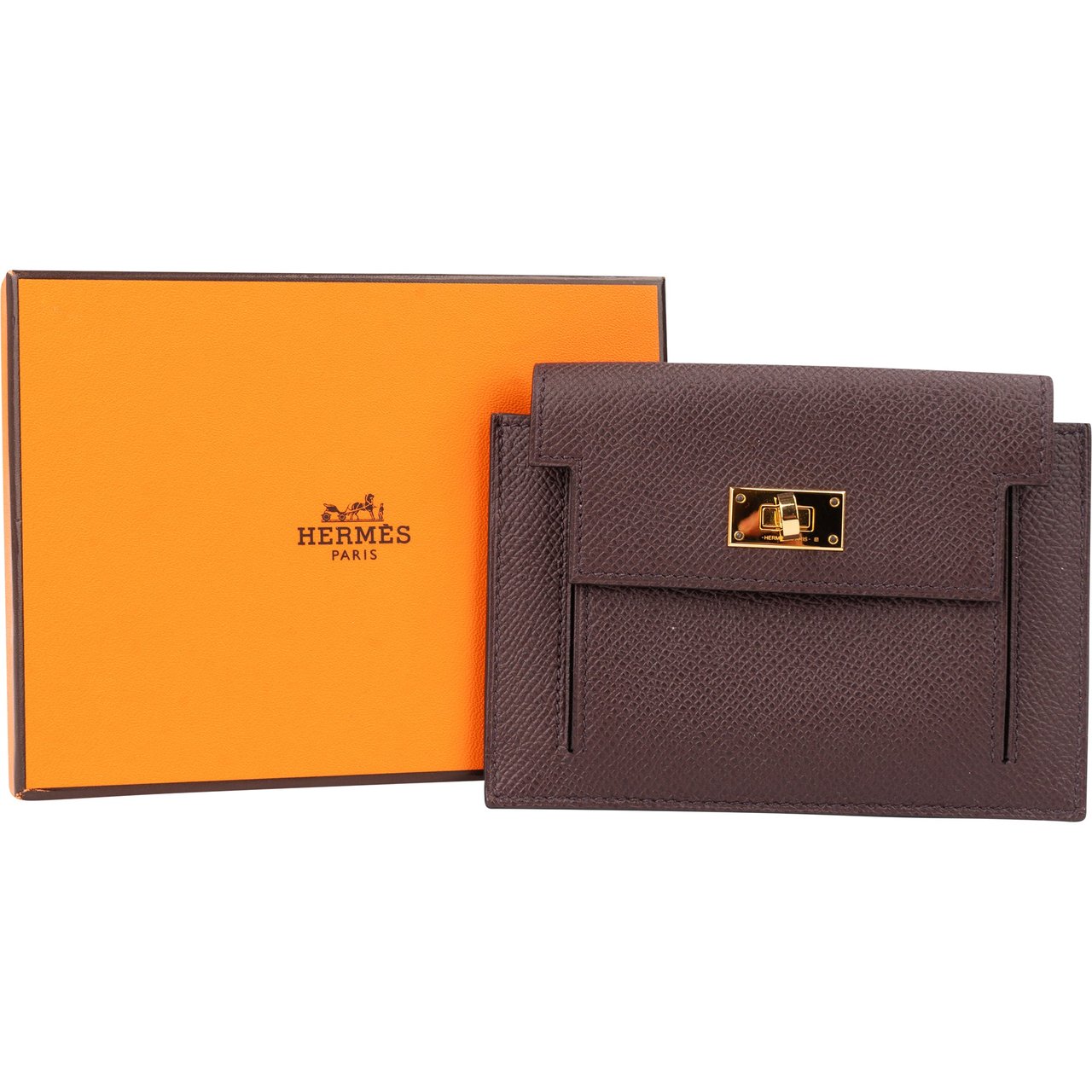 Hermès Hermès Epsom Leather Kelly Pocket Wallet Laiton Bruin